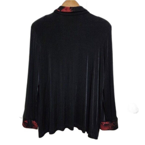 Christina Pope Sweater Womens XL Black Red Floral Open Cardigan Slinky Travel - Picture 2 of 10
